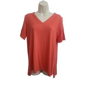 Eileen Fisher Coral V-Neck Boxy T-Shirt High Low Size XS
